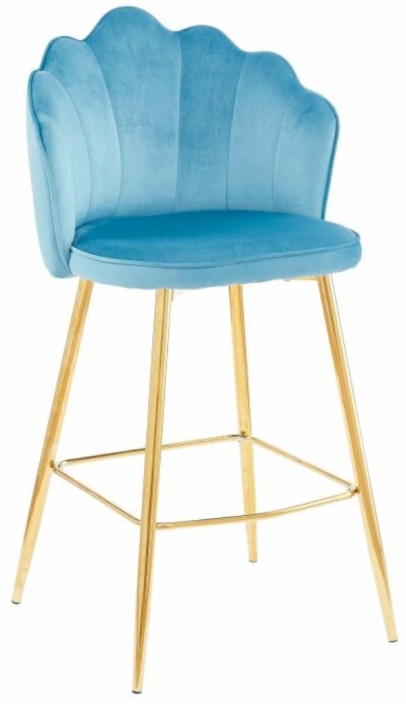 Barhocker Blau 2er Set 52x54 cm Samt Muscheldesign mit Metallgestell Gold Bild 1