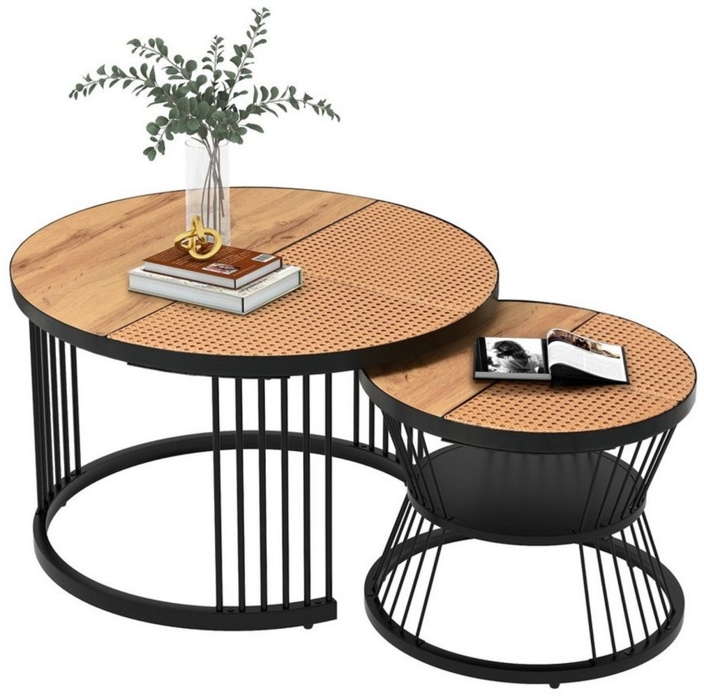 HAUSS SPOLE Couchtisch Satztisch Couchtisch 2er Set Rund Beistelltisch Kaffeetisch, Satz von 2, Schwarz Farbe Frame Bild 1