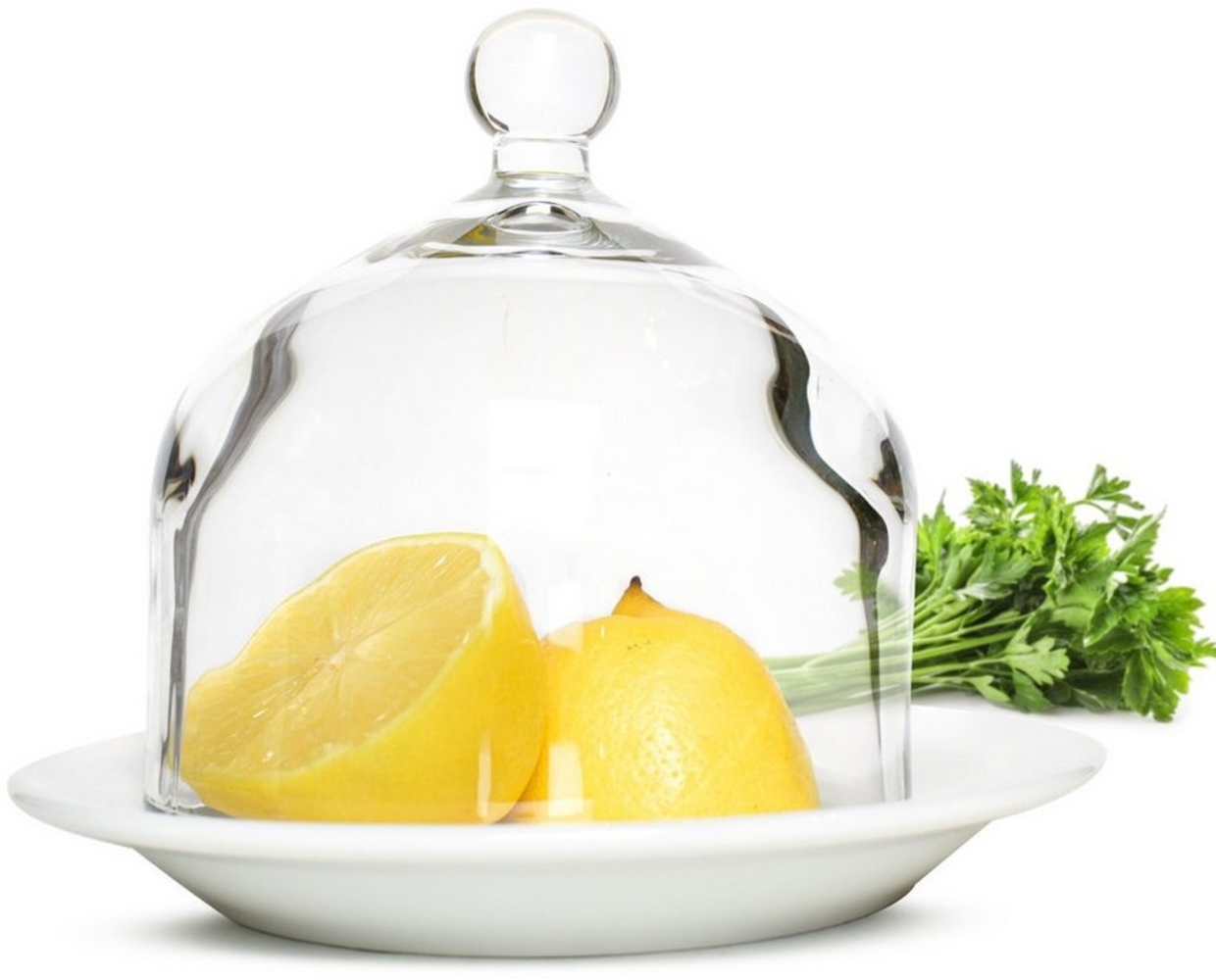 Glashaube mit Porzellanteller Glasglocke Zitronenglocke Glasdom Dekoglocke Bild 1
