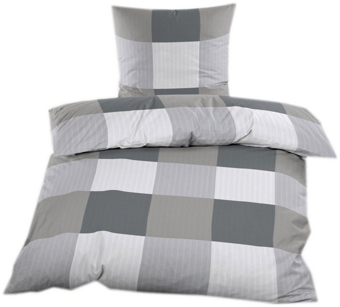 Casa Colori Bettwäsche Seersucker 135x200 Reißverschluss Grau Anthrazit kariert, Seersucker, 2 teilig, leicht Bild 1