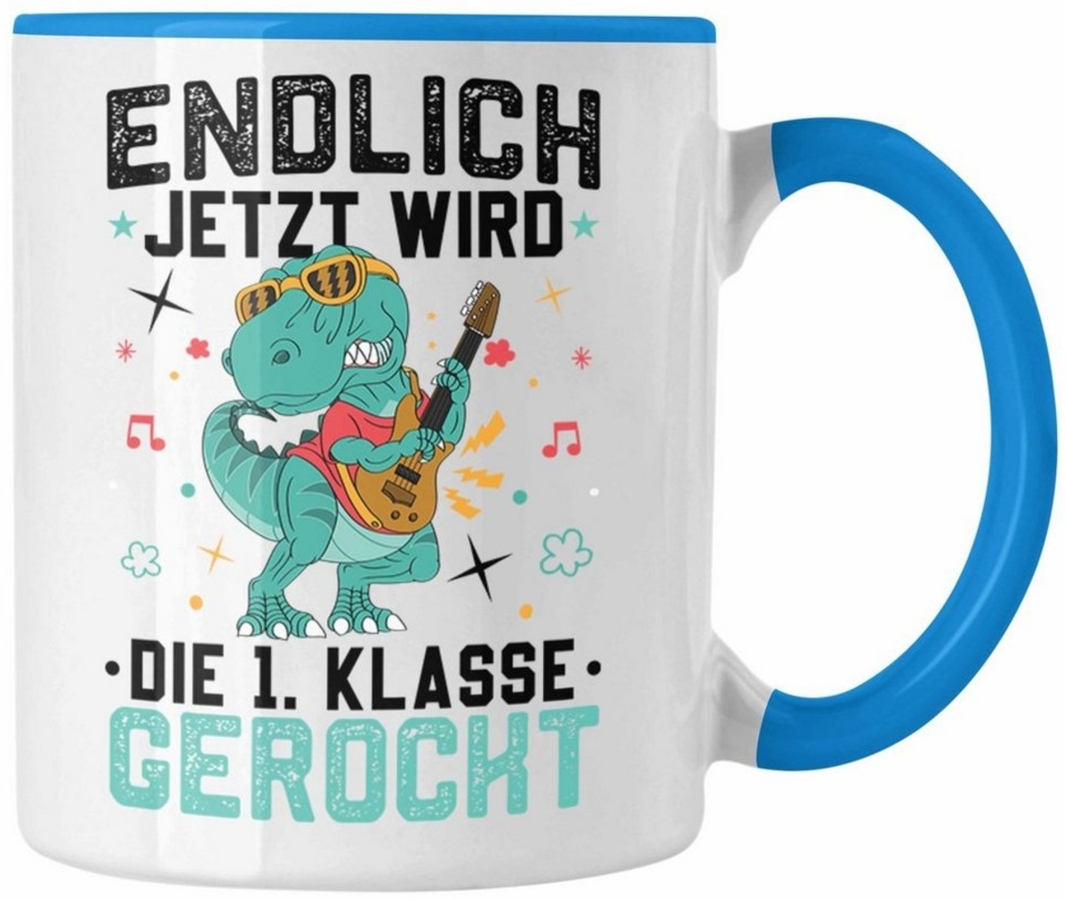 Trendation Tasse Erste Klasse Wird Gerockt Tasse Geschenk zur Einschulung Dinosaurer Ju Bild 1