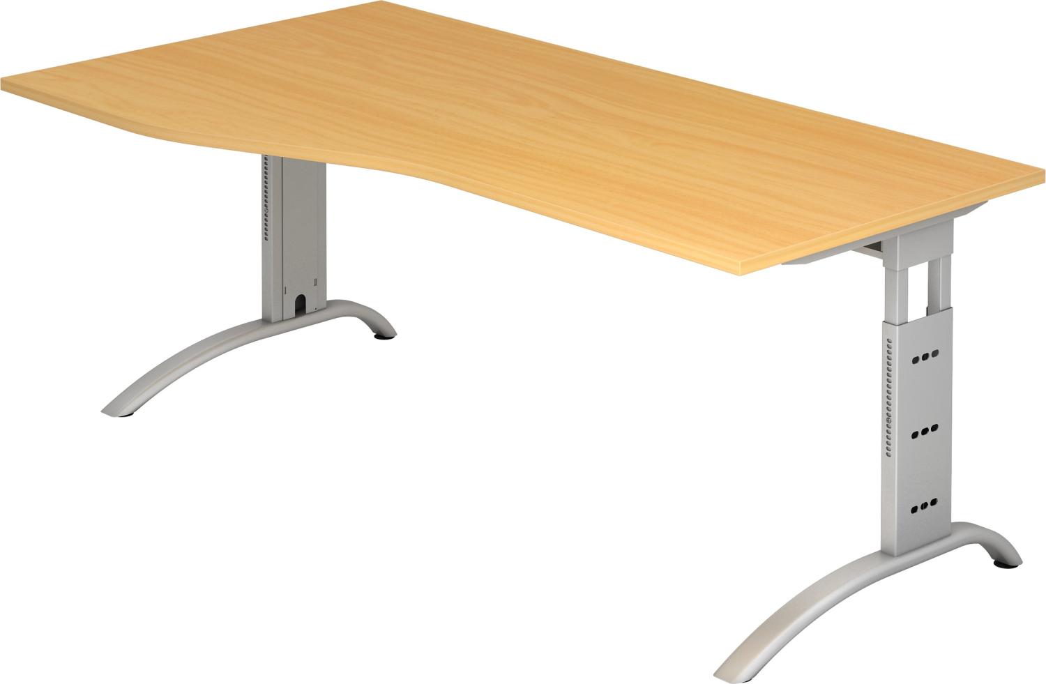 bümö manuell höhenverstellbarer Schreibtisch 180x100 cm in Buche - PC Tisch höhenverstellbar & groß, höhenverstellbarer Tisch Büro, großer Computertisch verstellbar, F-Serie, FS-18-6-S Bild 1