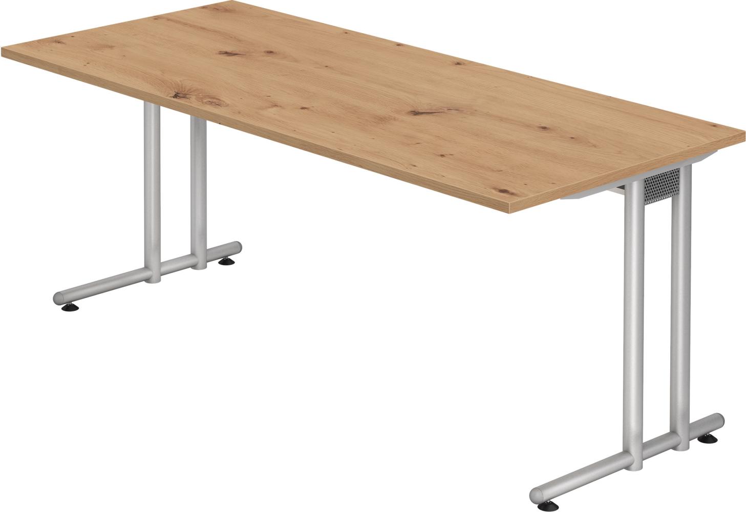 bümö® Schreibtisch N-Serie, Tischplatte 180 x 80 cm in Asteiche, Gestell in silber Bild 1