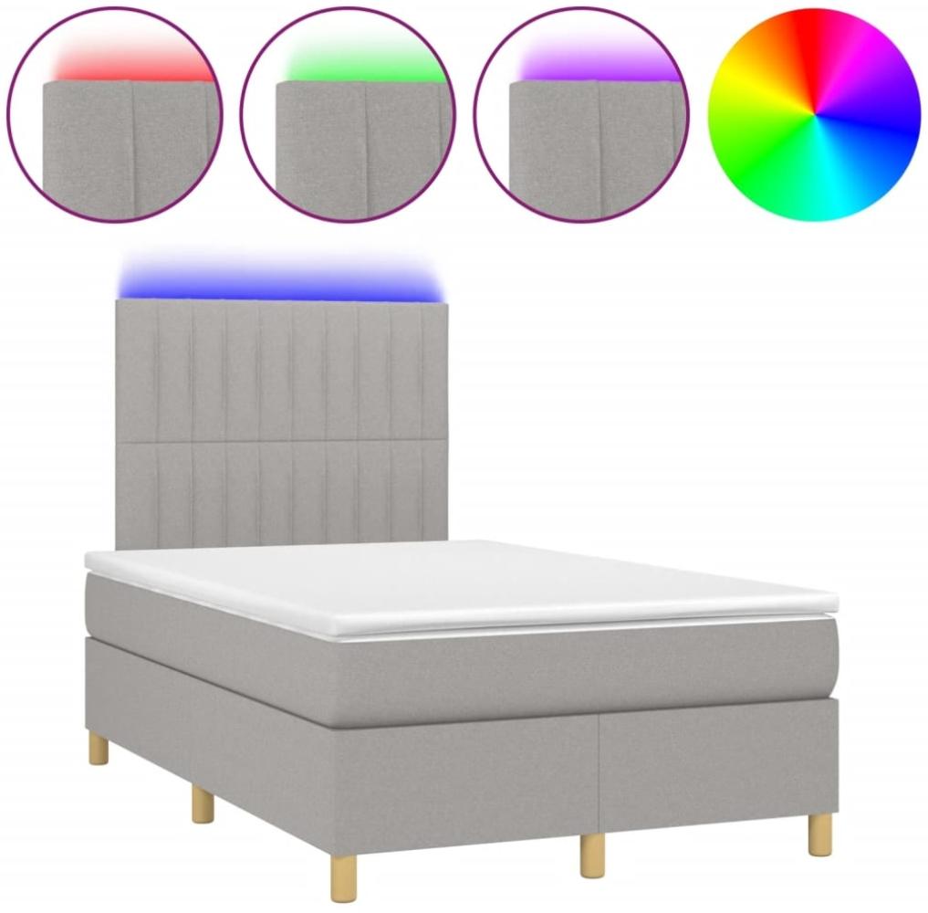 vidaXL Boxspringbett mit Matratze & LED Hellgrau 120x200 cm Stoff, Härtegrad: H2 [3135581] Bild 1