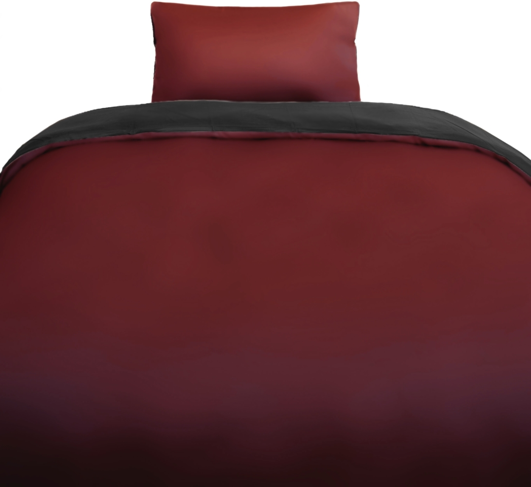 Einfarbige Wendebettwäsche 100% Baumwolle Satin mit Reißverschluss für Einzel- und Doppelbett Bordeaux/Anthrazit 135 x 200 cm + 80 x 80 cm Bild 1