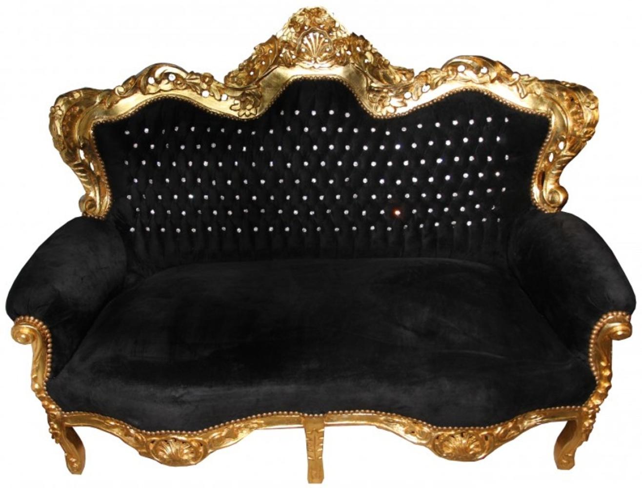 Casa Padrino Barock 2er Sofa Master Schwarz / Gold mit Bling Bling Glitzersteinen Bild 1