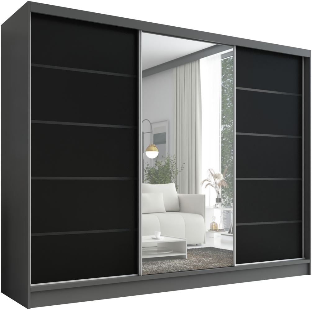 A&J MöbelLand Schwebetürenschrank AURELIA, Graphit, Schwarz, Leiste: Schwarz Bild 1