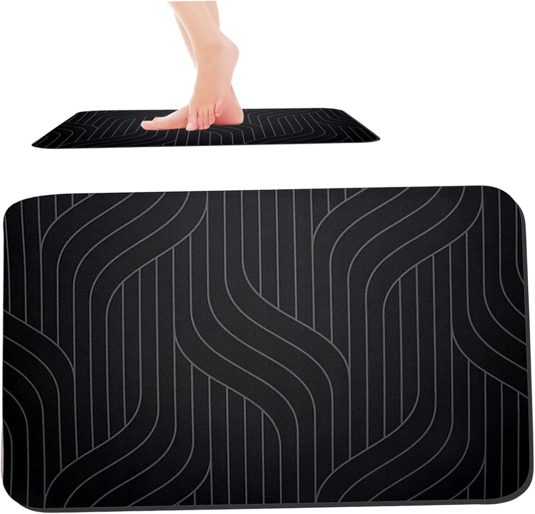 ABC Steinbadematte, schnelltrocknende Badematte, rutschfeste Badezimmermatte, 40 x 60 cm, schwarz Bild 1