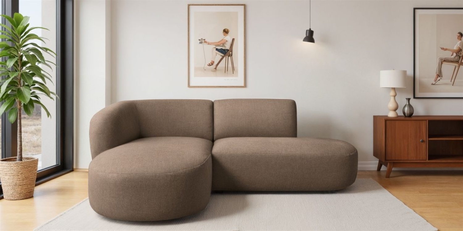 Ecksofa Designersofa BABETTE in Stoff Lins Braun Ottomane Links Bild 1