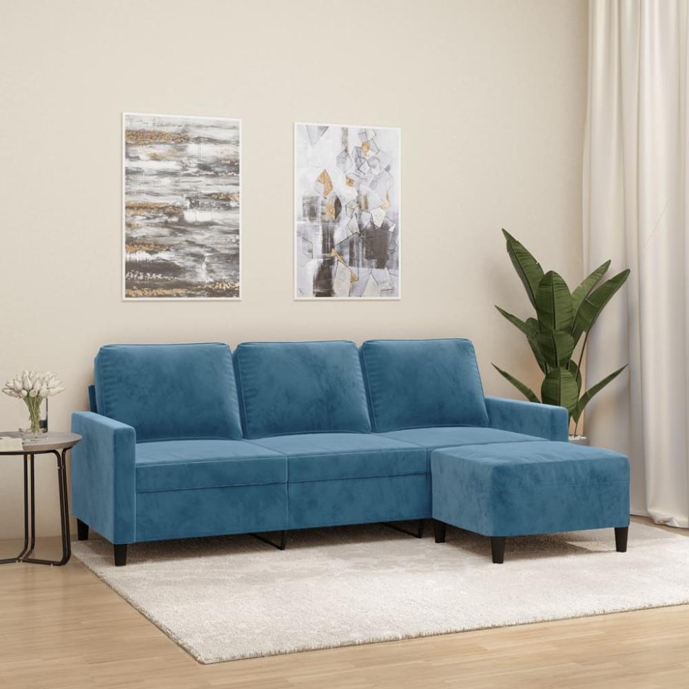 vidaXL 3-Sitzer-Sofa mit Hocker Blau 180 cm Samt 3201064 Bild 1