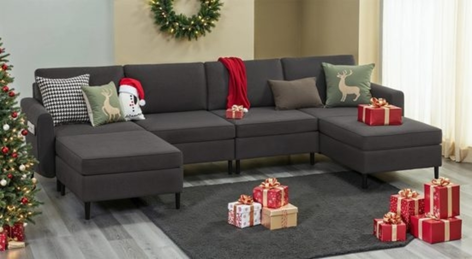 VASAGLE Ecksofa 6 Teile, Modulares Sofa, 6-Sitzer, Schlafsofa, L-förmiger Couch mit Armlehnen Bild 1