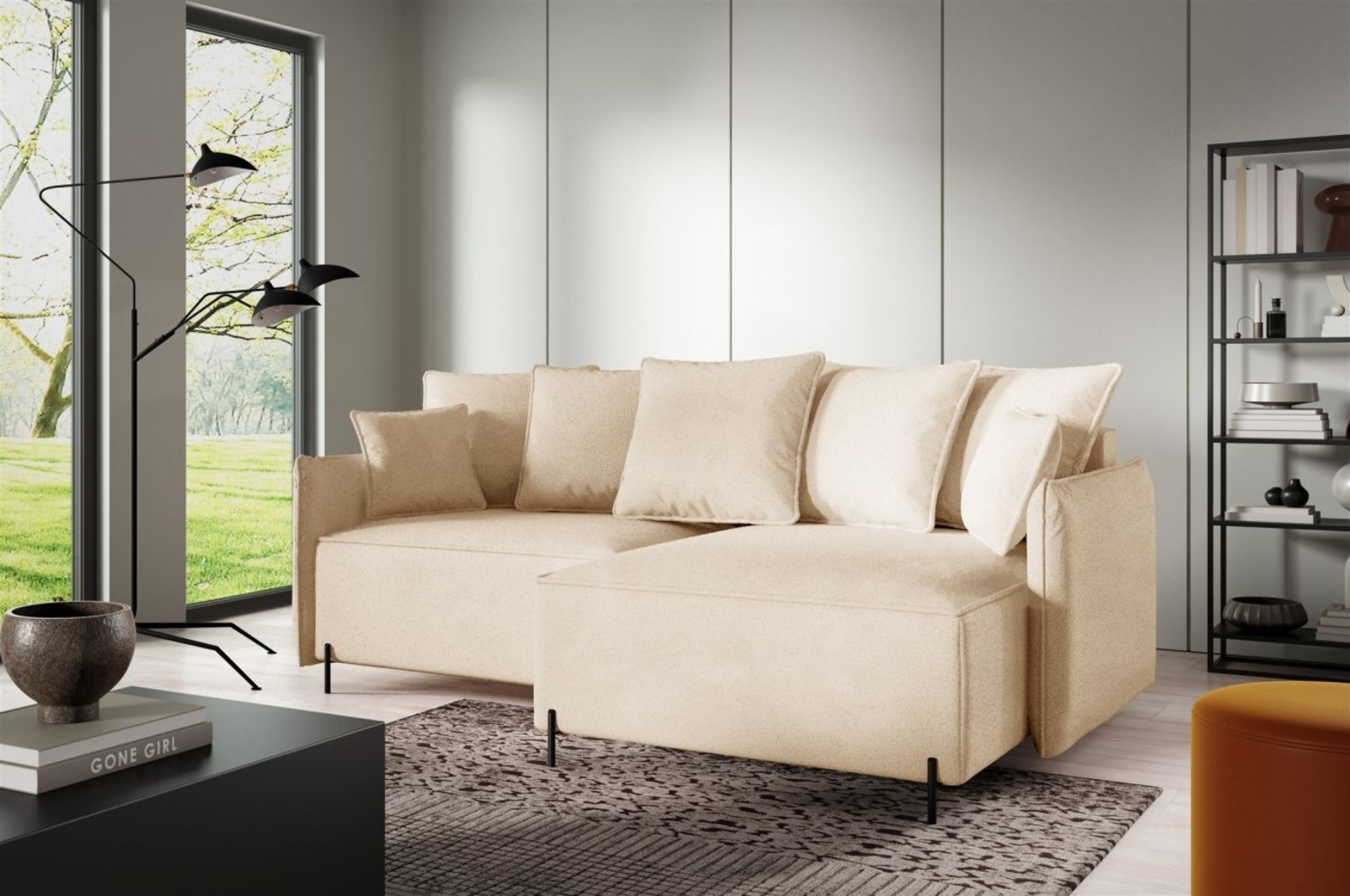 Ecksofa Schlafsofa BETTO Stoff Now or Never Beige Ottomane Rechts Bild 1