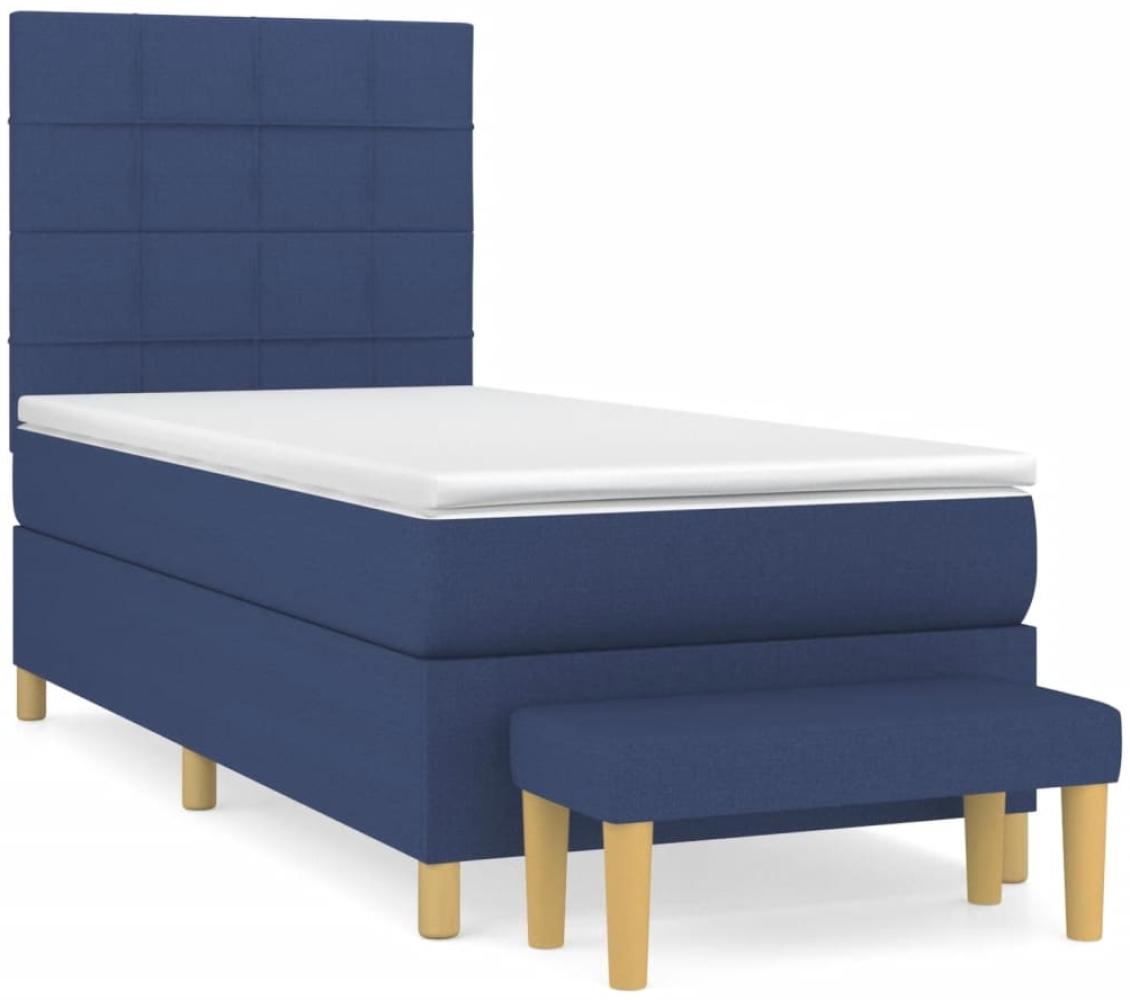 vidaXL Boxspringbett mit Matratze Blau 100x200 cm Stoff 3137139 Bild 1