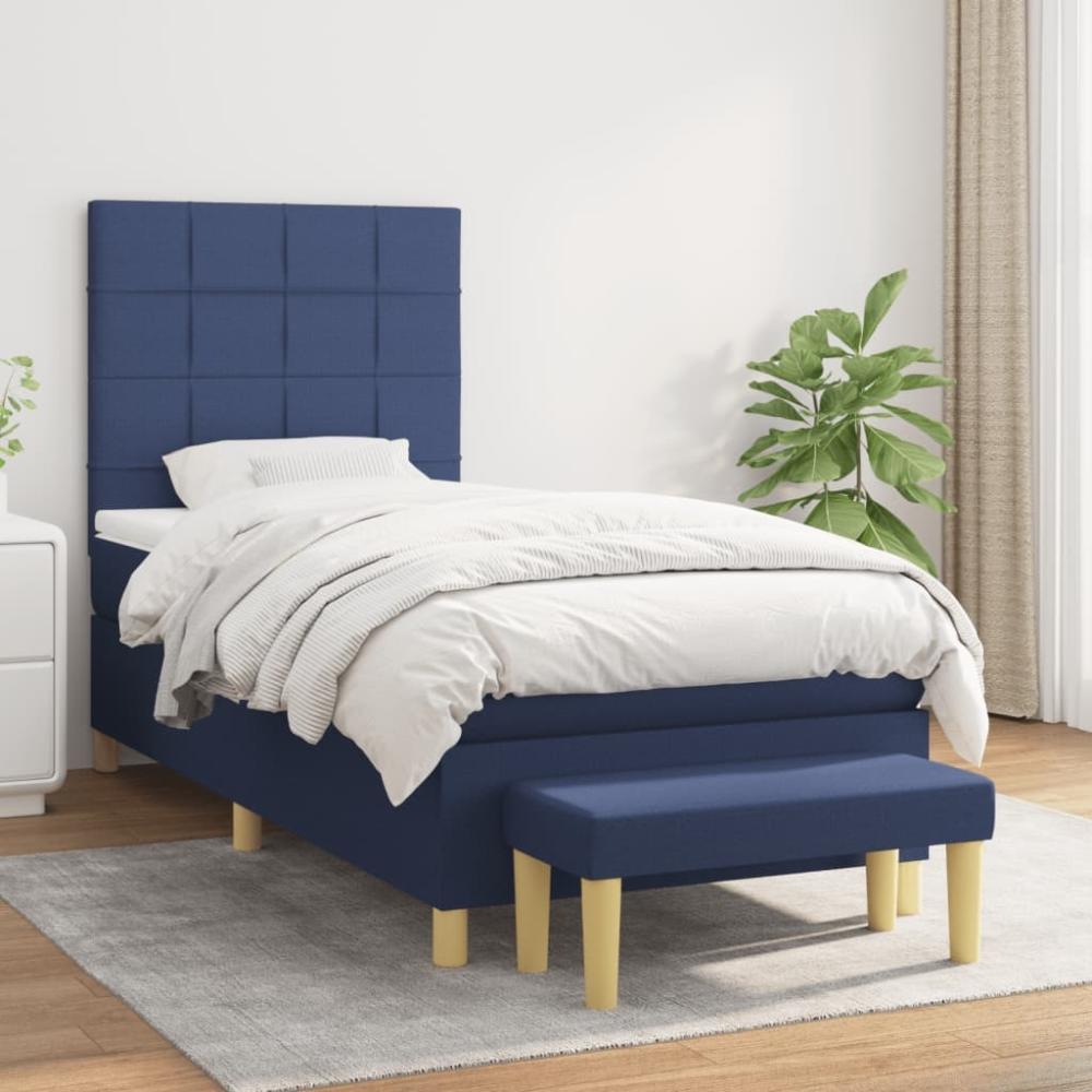 vidaXL Boxspringbett mit Matratze Blau 100x200 cm Stoff 3137139 Bild 1