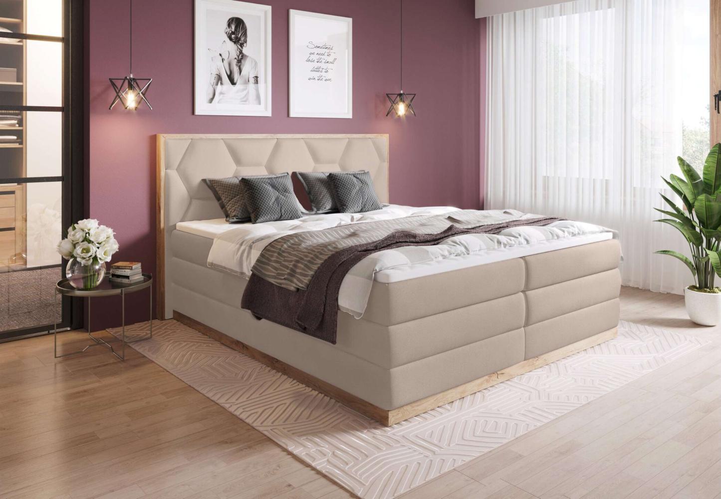 99rooms Galizia Boxspringbett Strukturstoff CHESTER Beige 200x200 cm Bonell-Federung Taschen-Federung Bild 1