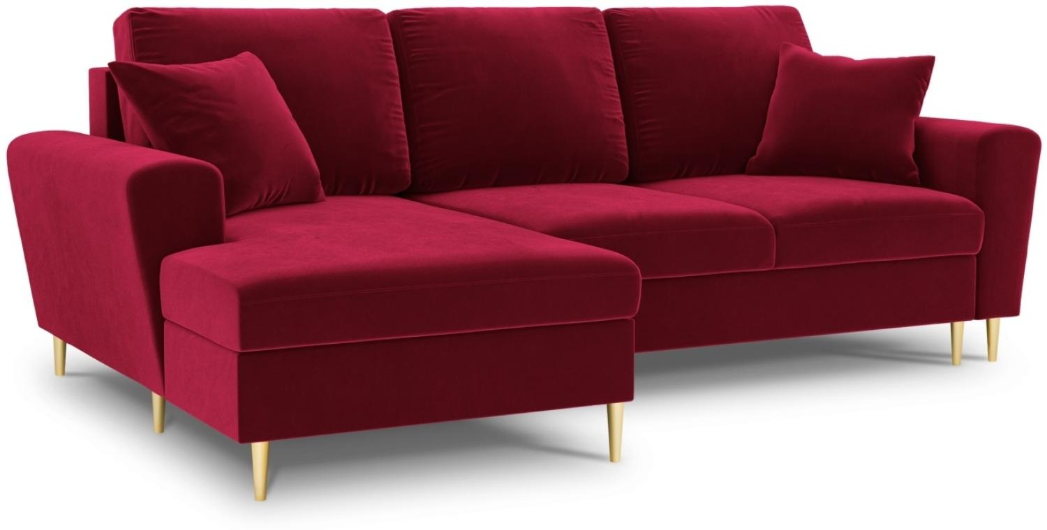 Micadoni 4-Sitzer Samtstoff Ecke links Sofa mit Bettfunktion und Box Moghan | Bezug Red | Beinfarbe Gold Metal Bild 1