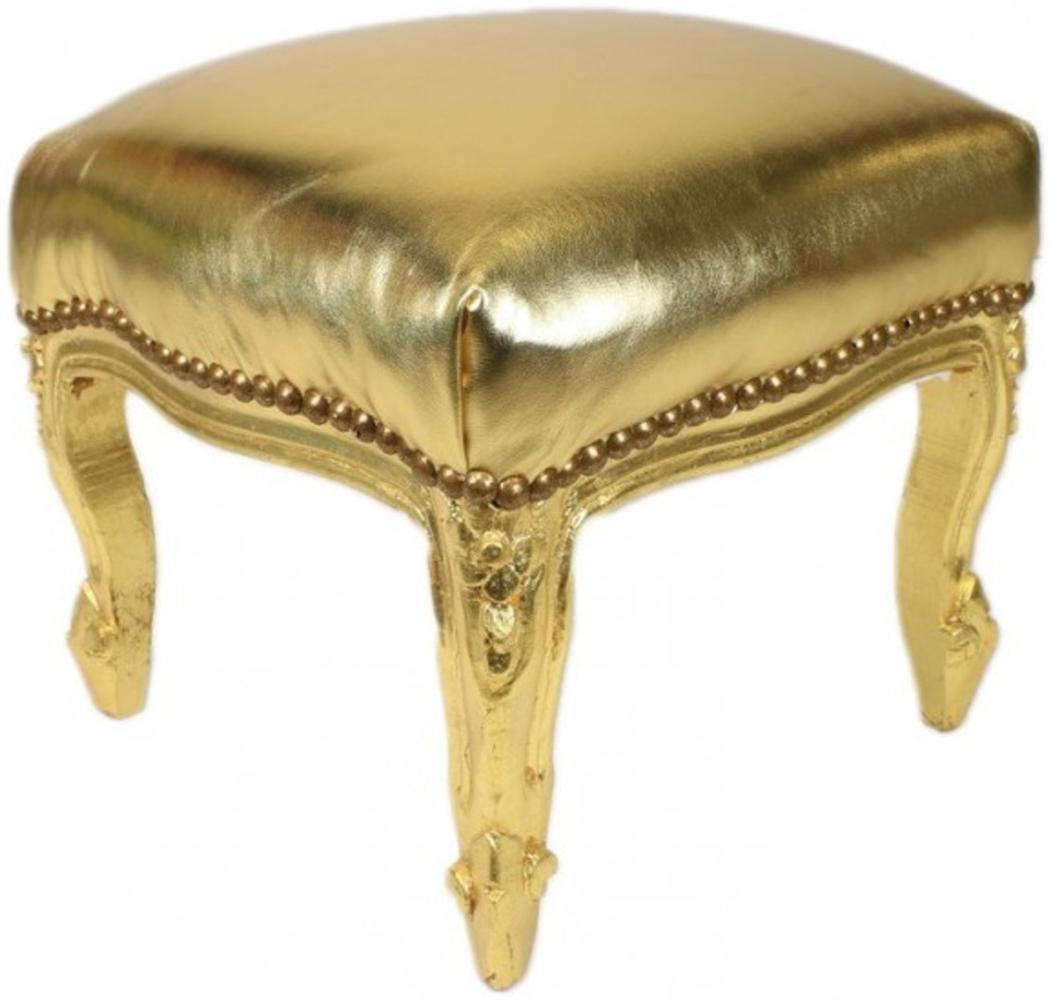 Casa Padrino Barock Fußhocker Gold Lederoptik / Gold - Antik Stil Möbel - Hocker Bild 1