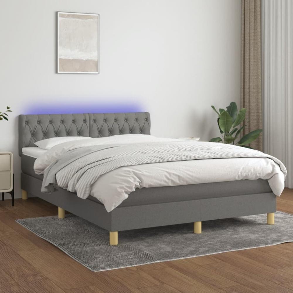 vidaXL Boxspringbett mit Matratze & LED Dunkelgrau 140x200 cm Stoff 3133958 Bild 1