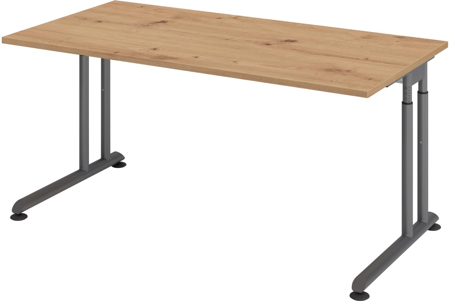 bümö höhenverstellbarer Schreibtisch Z-Serie 160x80 cm in Asteiche, Gestell in Graphit - PC Tisch für's Büro manuell höhenverstellbar, Computertisch verstellbar, ZS-16-R-G Bild 1