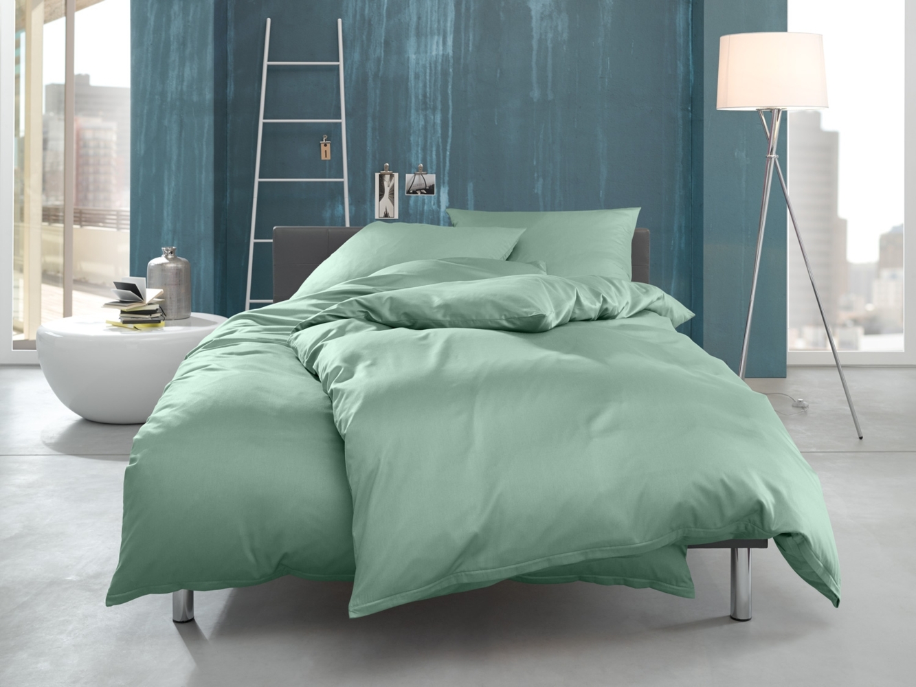 Mako Interlock Jersey Bettwäsche uni/einfarbig Pastell Grün Garnitur 135x200 + 80x80 Bild 1