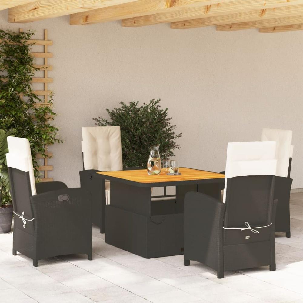 vidaXL 5-tlg. Garten-Essgruppe mit Kissen Schwarz Poly Rattan Bild 1