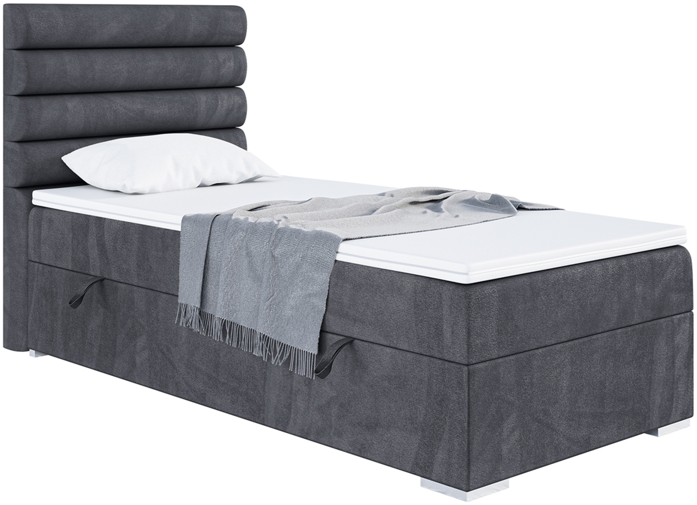 MEBLINI Boxspringbett KARIM 90x200 cm mit Bettkasten - H4/Dunkelgrau Samt Gepolstert Einzelbett mit Topper & Taschenfederkern-Matratze - 90x200 Links Bild 1