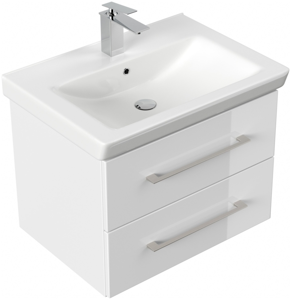 Badmöbel City 65cm mit V&B Subway 2.0 Waschbecken SoftClose weiß hochglanz : Weiss hochglanz Bild 1