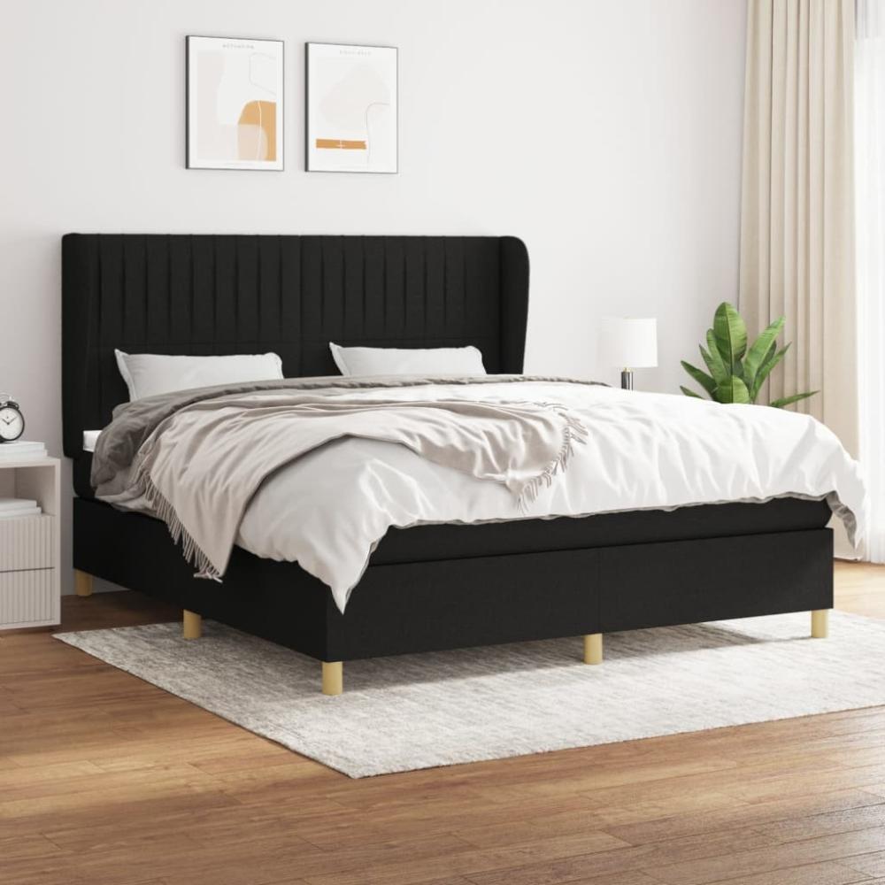 Boxspringbett mit Matratze Stoff Schwarz 160 x 200 cm, Härtegrad: H2 [3128695] Bild 1