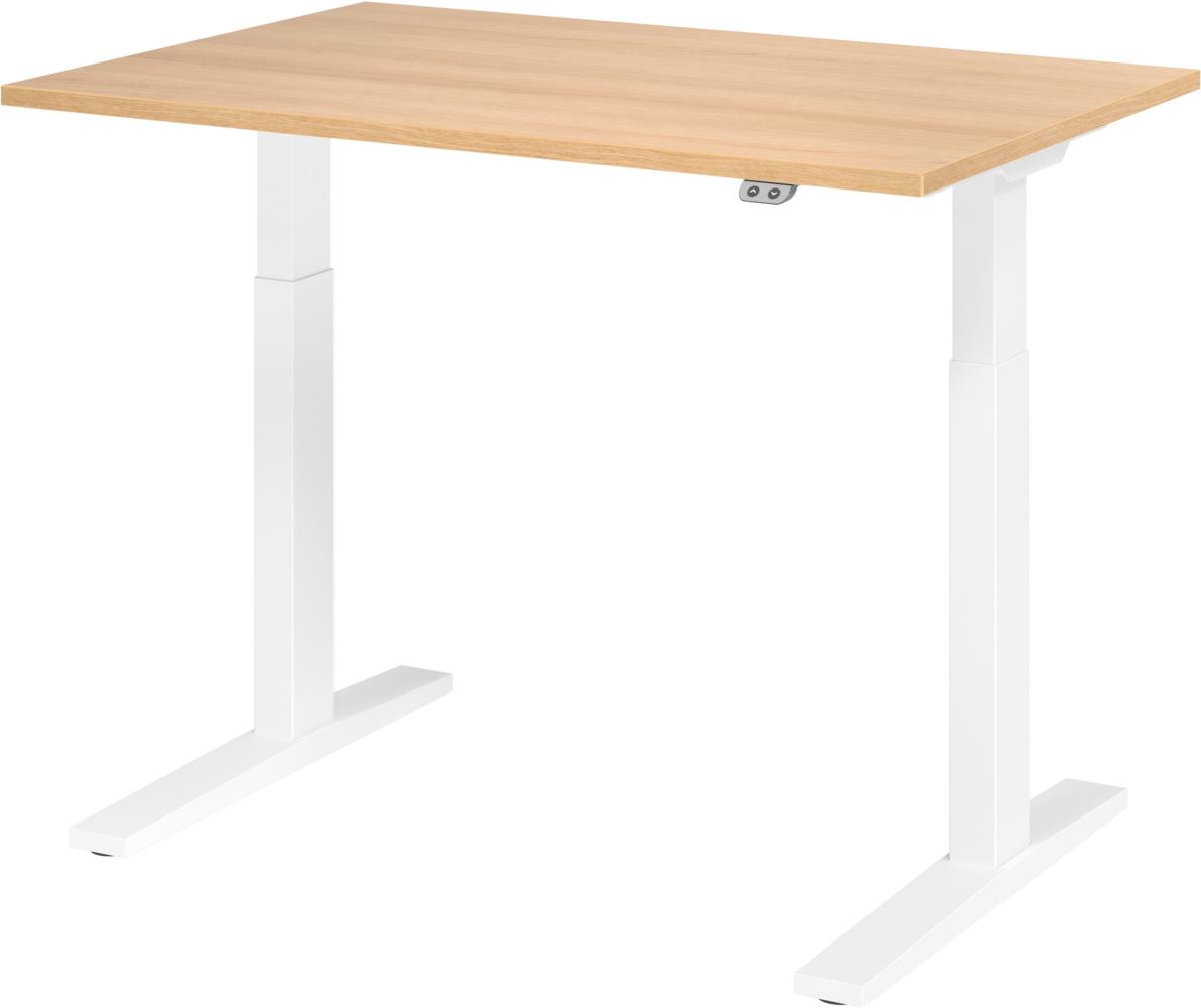 bümö elektrisch höhenverstellbarer Schreibtisch 120x80 cm in Eiche, Gestell weiß - Schreibtisch höhenverstellbar elektrisch, elektrischer Schreibtisch & Gaming Tisch, XMKA-Serie Bürotisch, XMKA12-E-W Bild 1