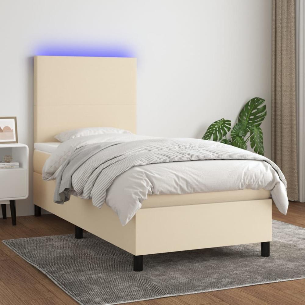 vidaXL Boxspringbett mit Matratze & LED Stoff Creme 80 x 200 cm, Härtegrad: H2 [3134674] Bild 1