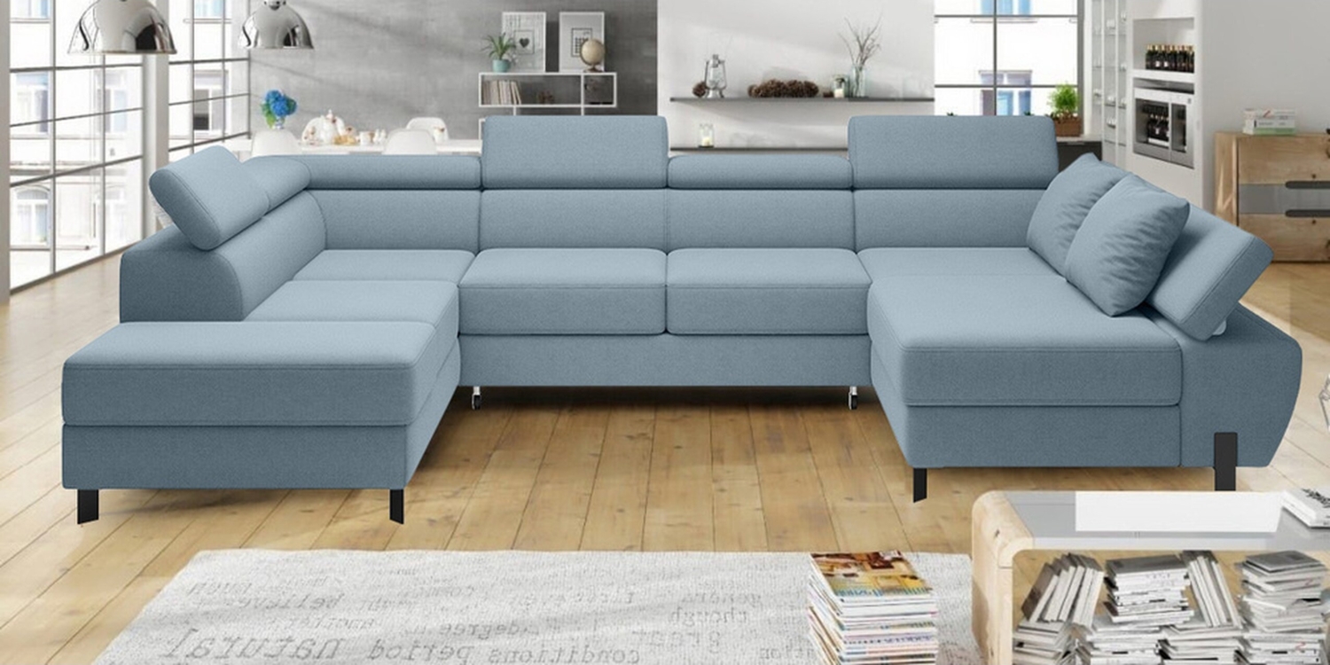 Stylefy Molinardi XL Wohnlandschaft Strukturstoff Pastellblau Links Bild 1