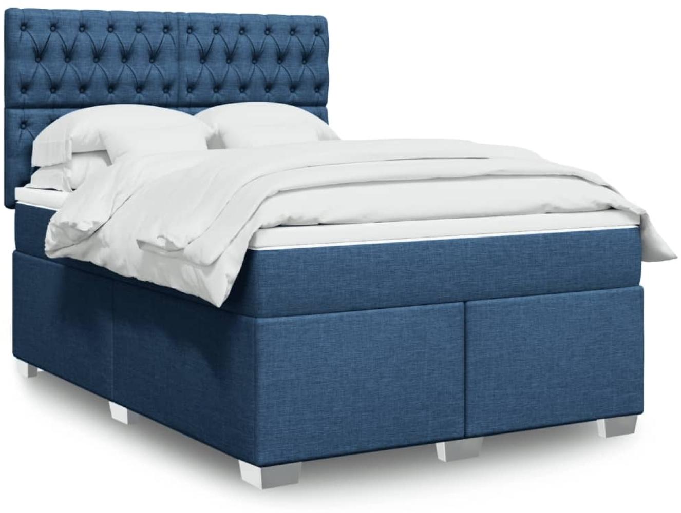 vidaXL Boxspringbett mit Matratze Blau 140x190 cm Stoff 3290496 Bild 1