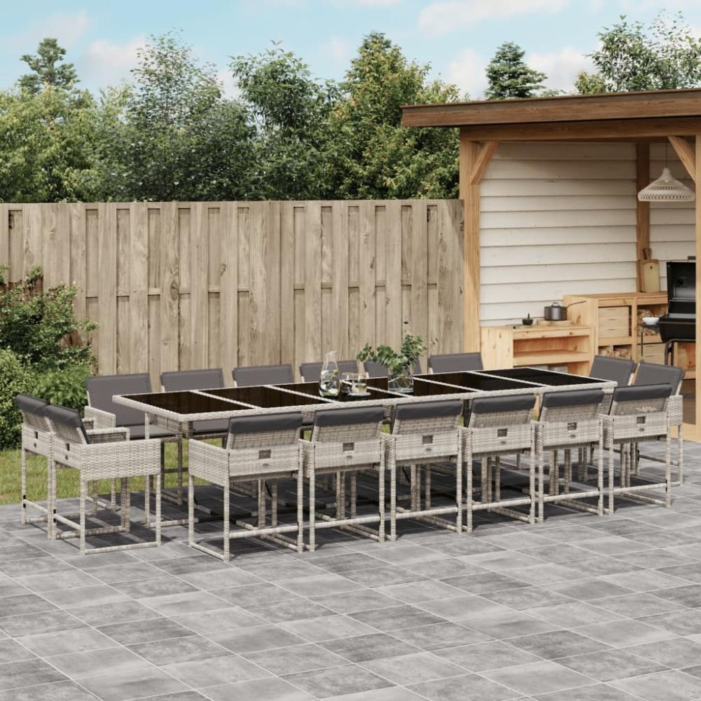 vidaXL 17-tlg. Garten-Essgruppe mit Kissen Hellgrau Poly Rattan 3211427 Bild 1