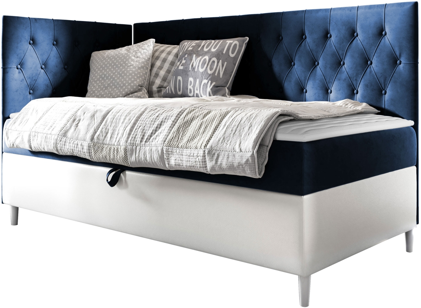 Boxspringbett 'Lenda Junior 3' blau 90 x 200 cm Links Bild 1