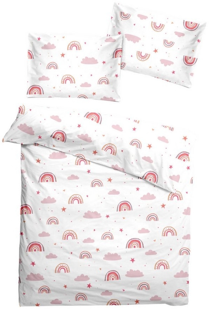 soma Babybettwäsche Renforcé Baby Wende Bettwäsche 100x135 Regenbogen Wolke pink rosa weiß, Renforcé, 2 teilig, Babybettwäsche Rainbow Baumwolle warme winter weihnachtsbettwäsche Bild 1