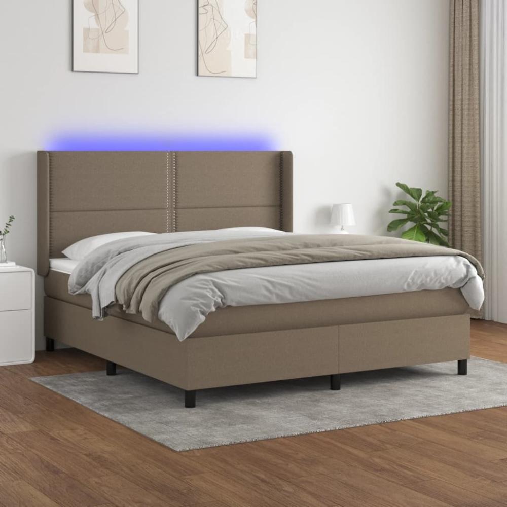 vidaXL Boxspringbett mit Matratze & LED Taupe 180x200 cm Stoff 3138257 Bild 1