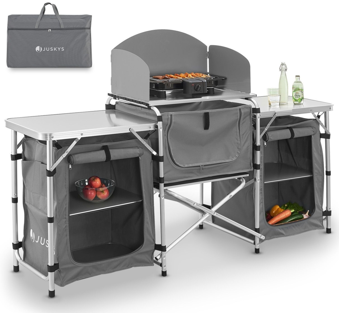 Juskys Campingküche faltbar mit Tragetasche - Outdoor Camping Küche Kochtisch klappbar - faltbare Küchenbox - Grau Bild 1