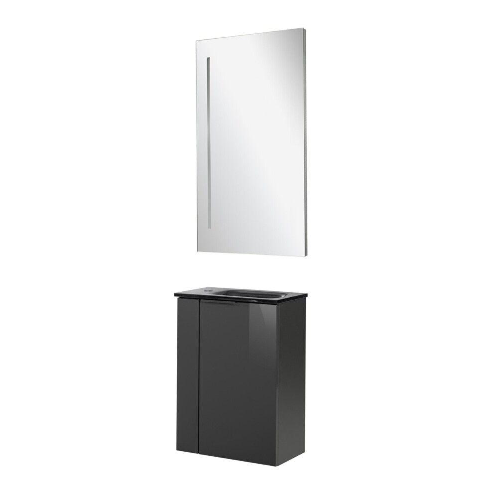 Fackelmann SBC LUNA Gäste WC Set 3-teilig 45 cm, Anthrazit, Glas Anthrazit, LED-Spiegel Bild 1