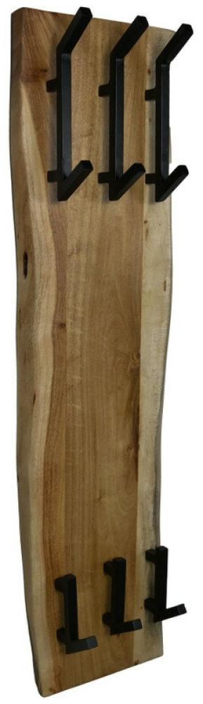 Wandgarderobe Live Edge mit 6 Haken - 25 x 100 x 13 cm - Natural / Schwarz - Akazienholz / Metall von HSM Bild 1