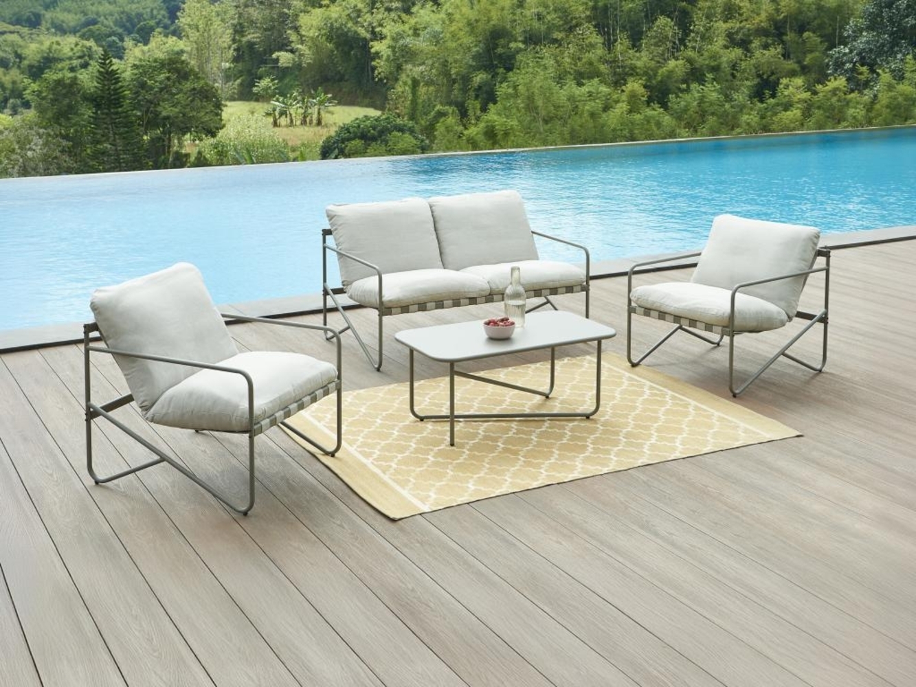 Vente-unique - Garten-Sitzgruppe: Sofa 2-Sitzer, 2 Sessel & Tisch - Stahl - Taupe - MILOPE von MYLIA Bild 1