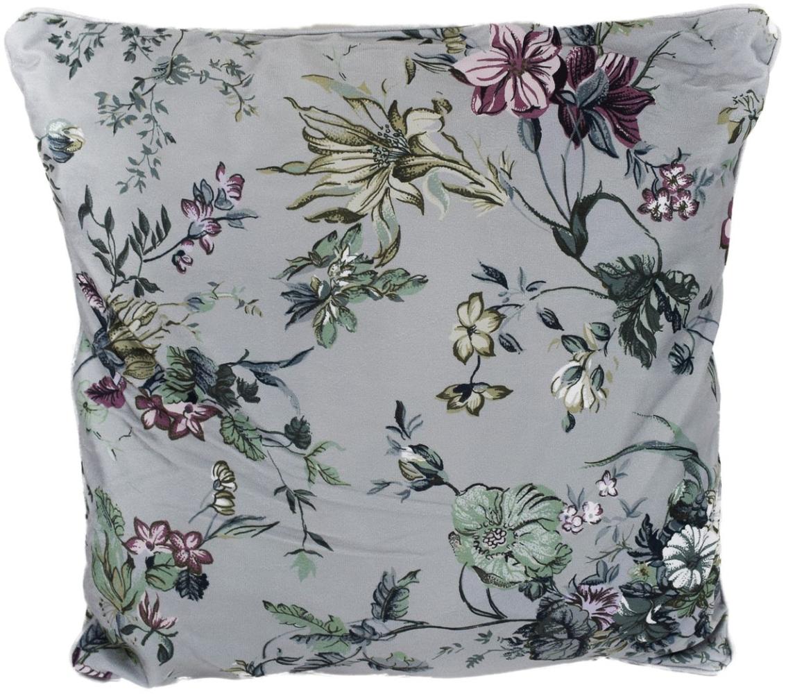 Samt Dekokissen 45 x 45 cm Couchkissen mit Blumenmuster und Reißverschluss Blumen-Grün Bild 1