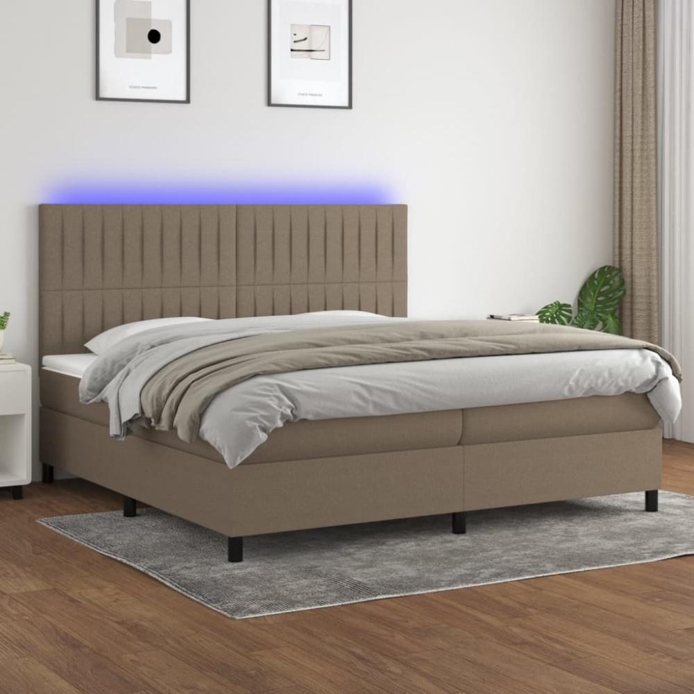 Boxspringbett mit Matratze & LED Stoff Taupe 200 x 200 cm, Härtegrad: H2 [3135065] Bild 1