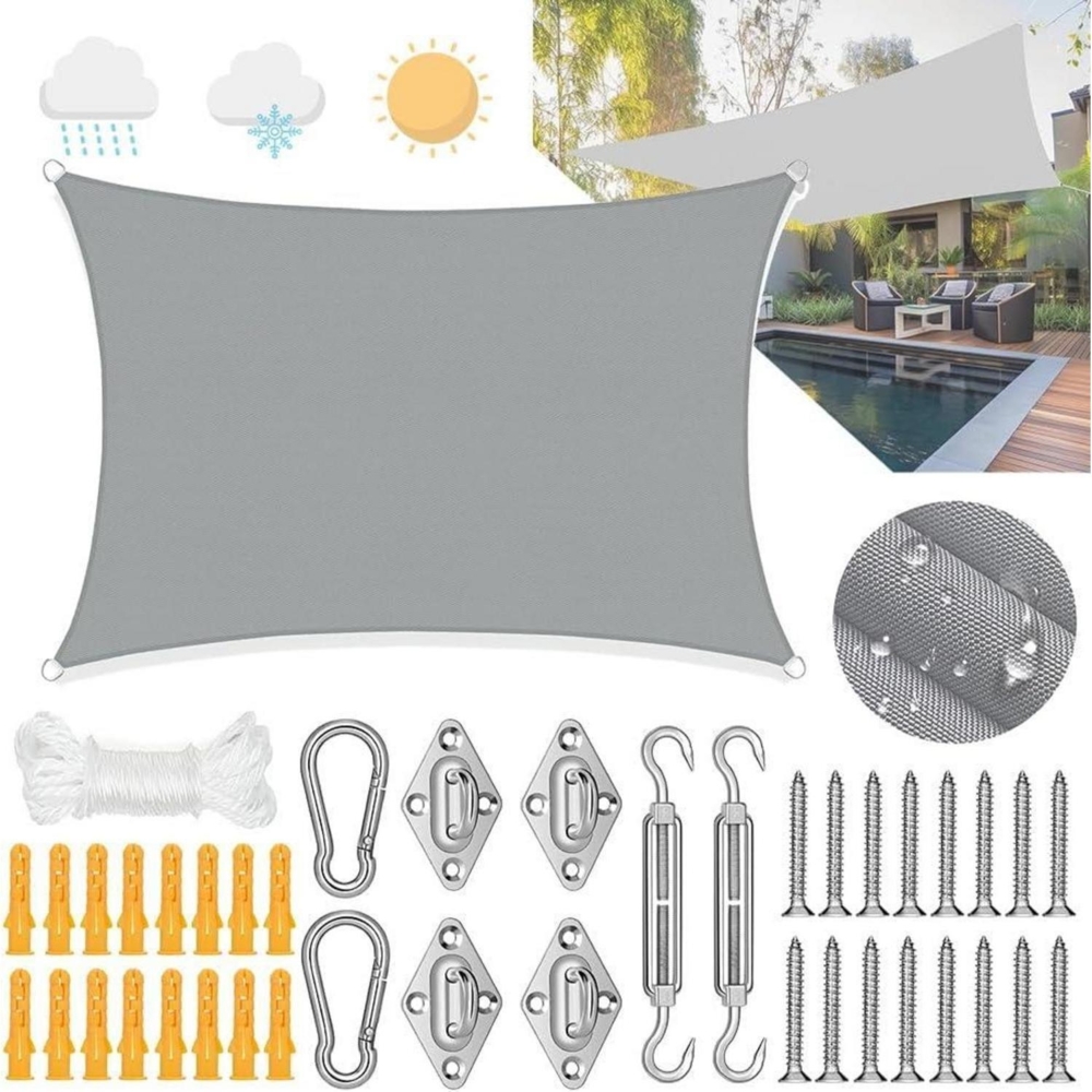 Premium Sonnensegel 3x4m Rechteckig Wasserdicht UV-Schutz Segeltuch Garten Bild 1