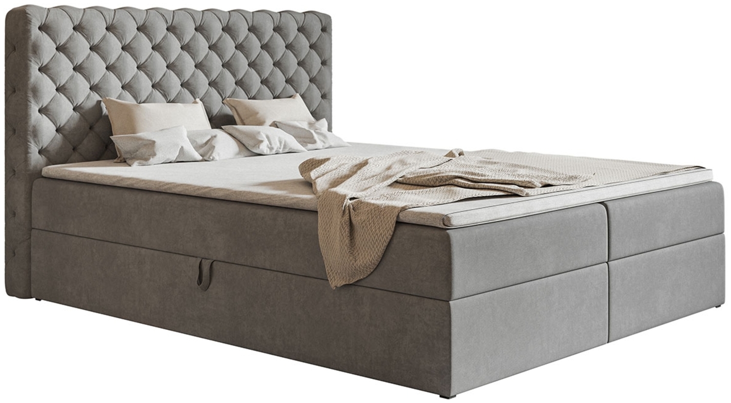 AX LIVING Boxspringbett Bonio VIII 160cm Breite Schlafkomfort Hellgrau Bild 1