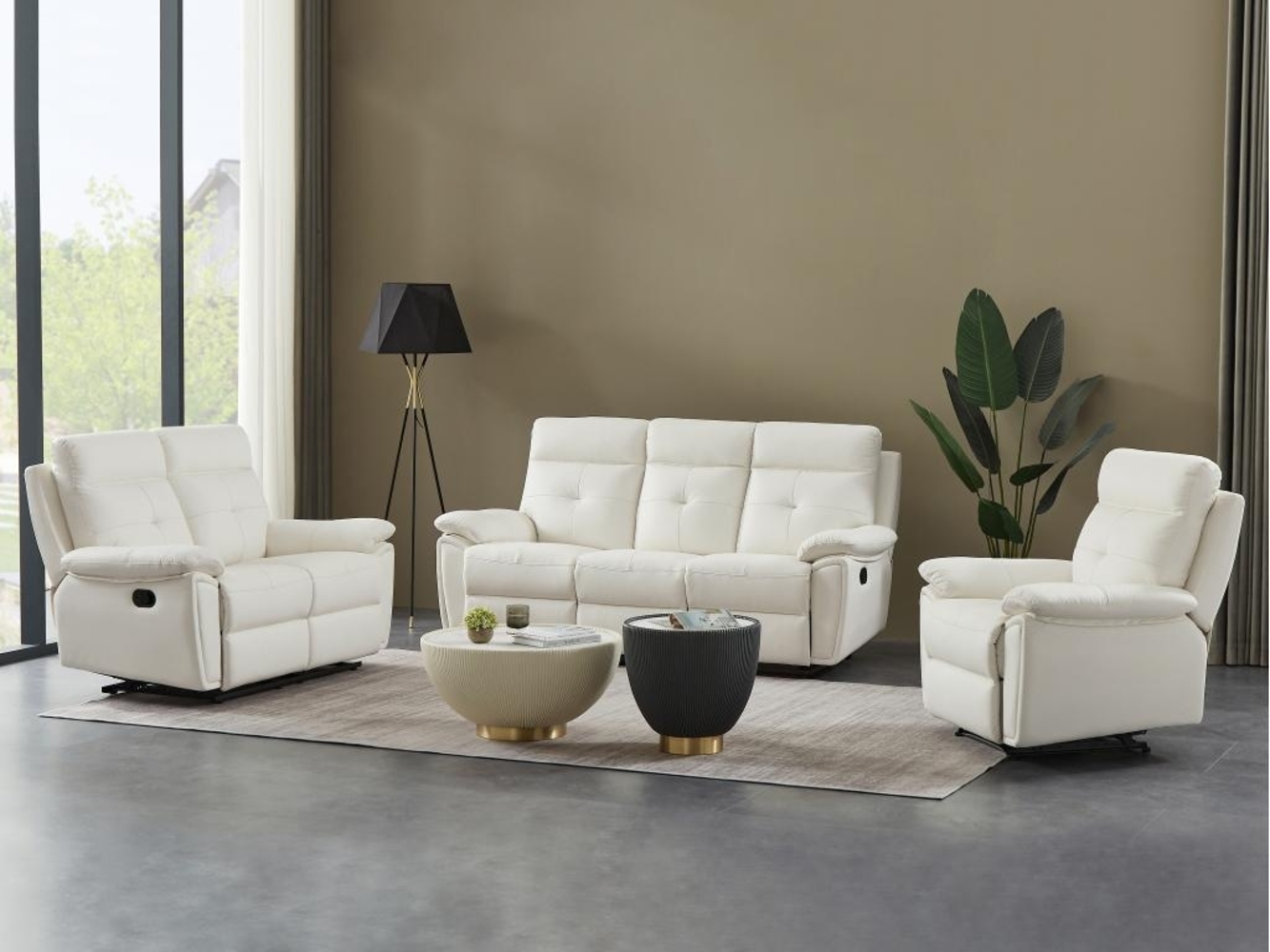 Vente-unique - Relaxsofa 3-Sitzer - Leder- Weiß - VINETA Bild 1