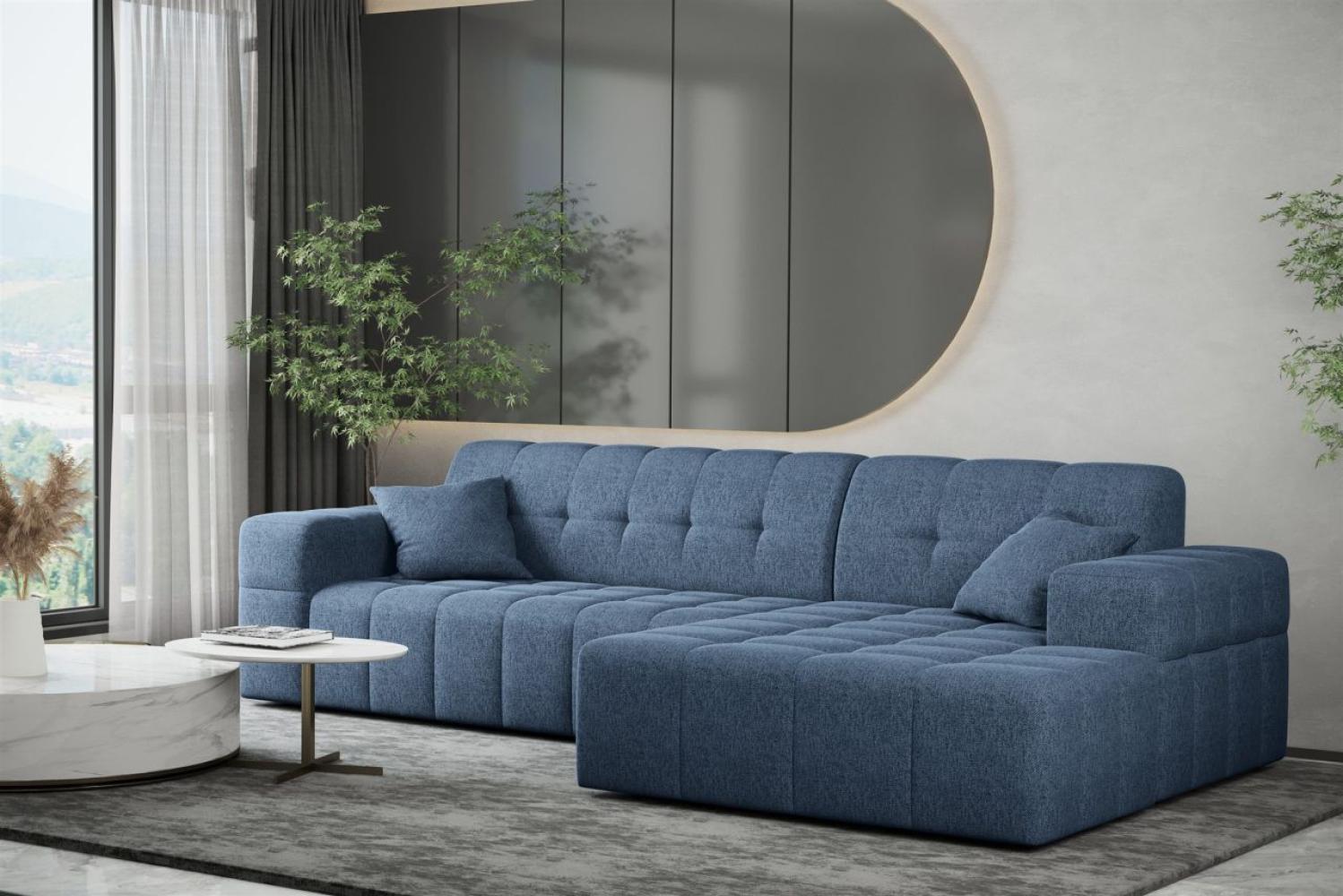 Ecksofa Designersofa NANCY in Stoff Neve Blau Ottomane Rechts Bild 1