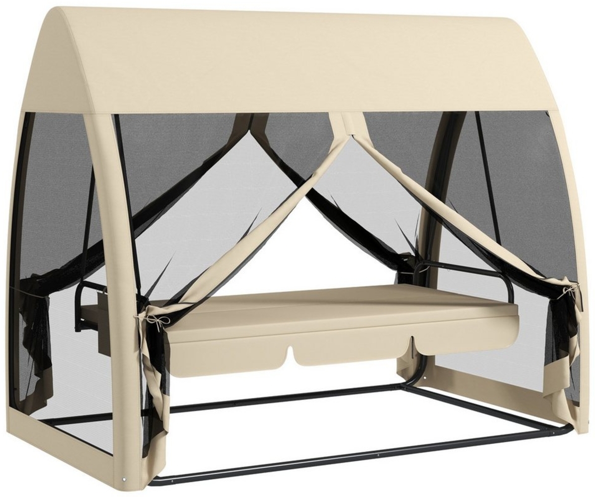 Outsunny Hollywoodschaukel 2 in 1, mit Liegefunktion, Baldachin, Mückennetz, belast bis 300kg, 3-Sitzer, Bettfunktion, 3-Sitzer Gartenschaukel, 1 tlg, Schaukelbank, für Garten, Terrasse, 240 x 140 x 197 cm, Kaffee Bild 1