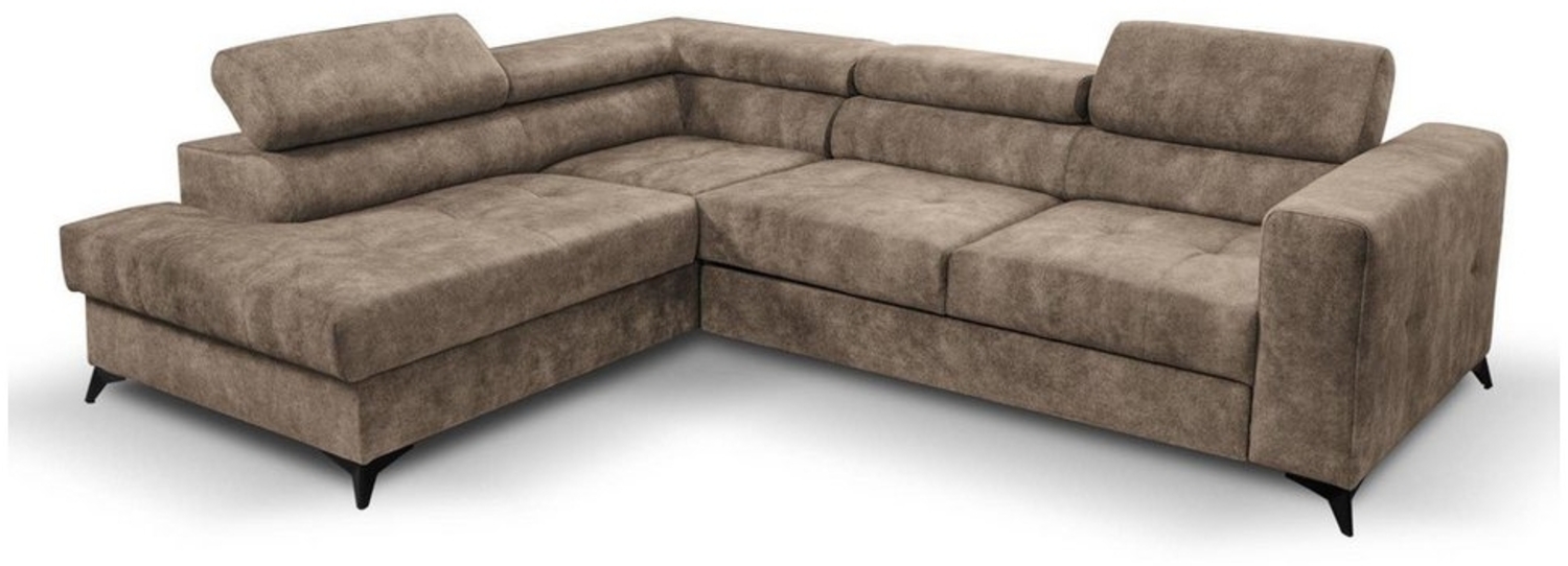 Beautysofa Ecksofa Sorento, mit Schlaffunktion, Bettkasten, verstellbare Kopfstützen, modernes Polsterecke,Cappucino / Silber / Hellgrau, Grau / Orange, L-Form Schlafeckcouch Bild 1