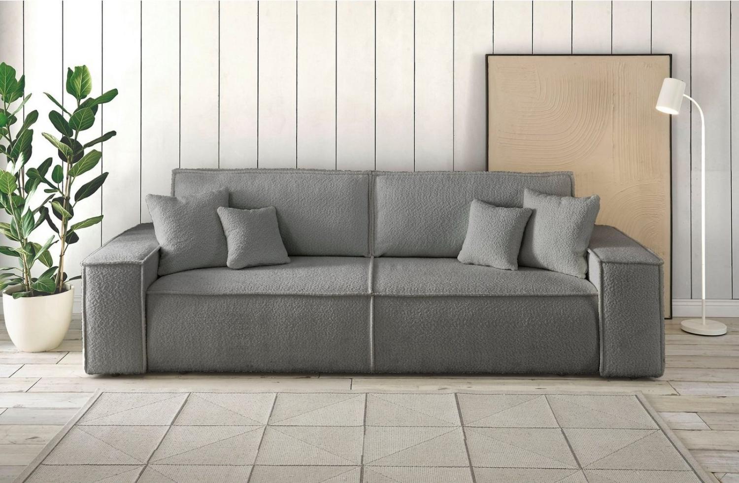 andas 3-Sitzer FINNLEY Schlafsofa 257 cm, Schlaffunktion mit Bettkasten (200/136cm), in Aqua Clean-Bouclé, Struktur fein u. Cord Bild 1