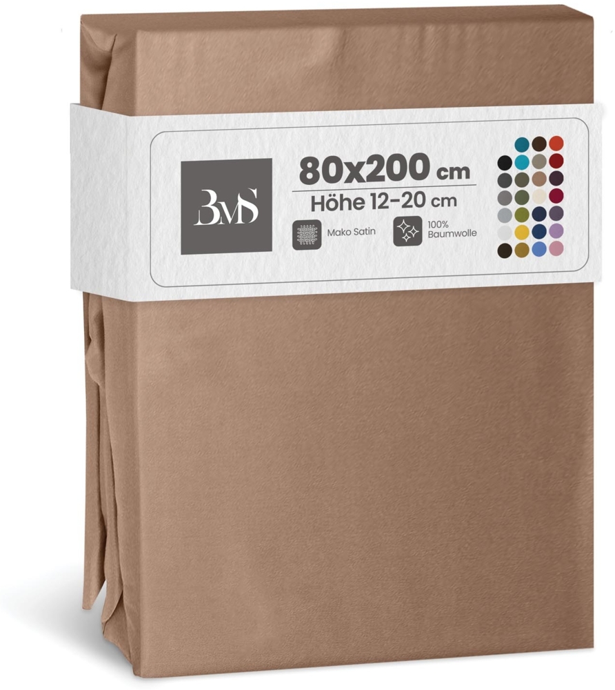 Bettwaesche-mit-Stil Mako-Satin Spannbettlaken hellbraun 80x200cm Bild 1